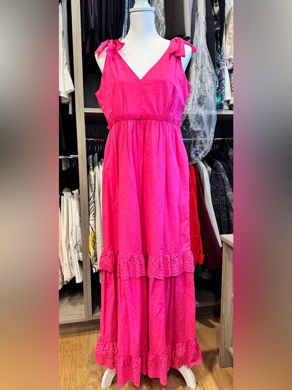 Aqua Hot Pink Eyelet Tiered Maxi Dress for Girls